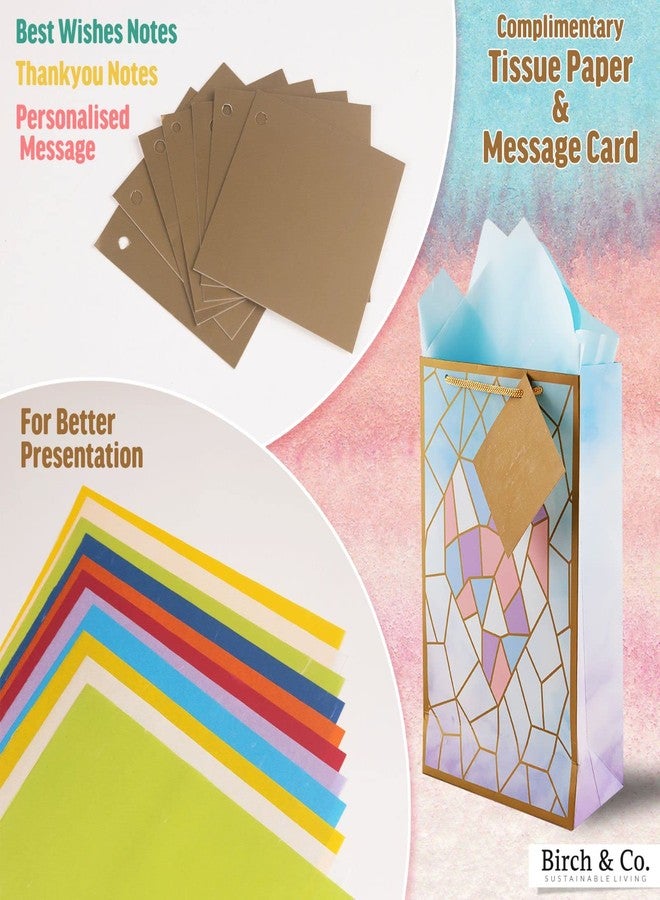 Birch & Co. Gift Paper Bags - Small Carry Bags For Gifting - Goodie Bags With Tissue & Thank You Card - Pack Of 5, Blue Heart Tiles - Image 4